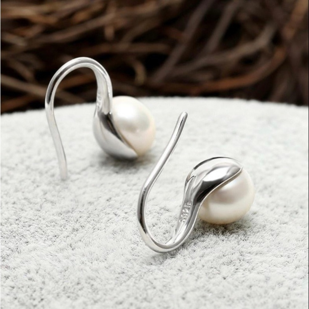 AAA+ Quality 5mm Freshwater Cultured Pearl 925 Sterling Silver Dangle Earrings - Picture 9 of 10